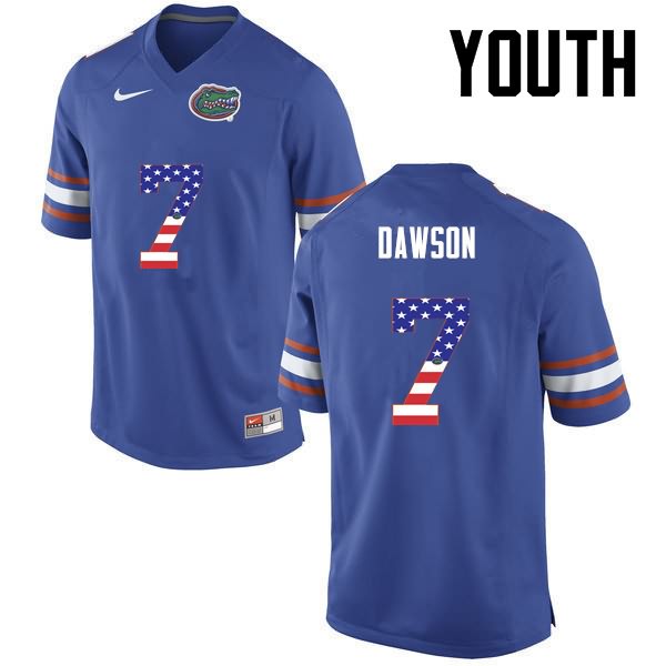 NCAA Florida Gators Duke Dawson Youth #7 USA Flag Fashion Nike Blue Stitched Authentic College Football Jersey WWX5364FU